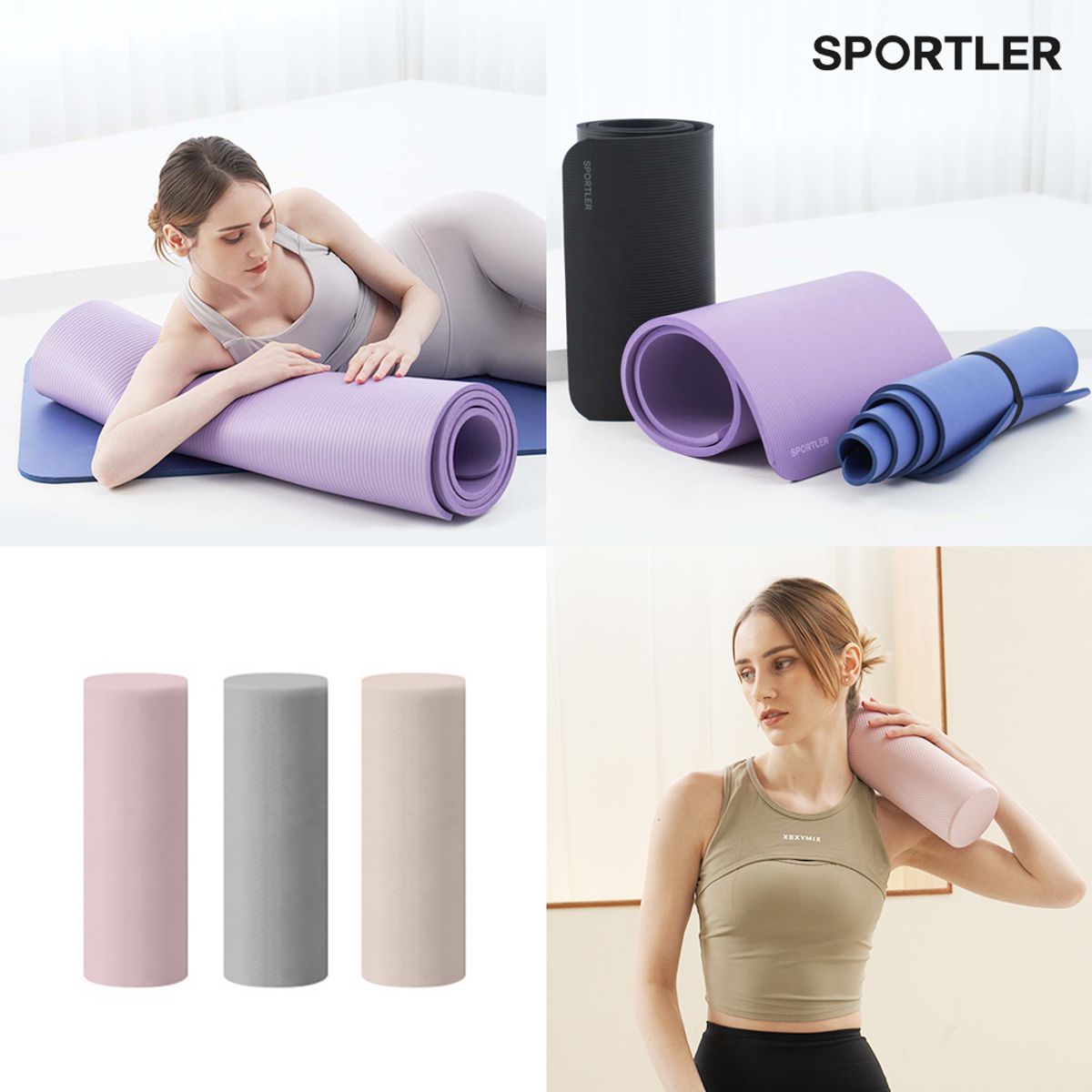 스포틀러(SPORTLER) NBR 요가매트 스탠다드 10mm + EVA 폼롤러 33cm 세트