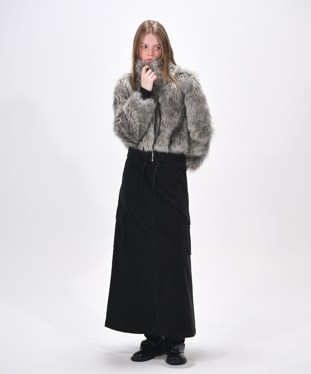 에트몽(ETMON) Flare Cargo Long Skirt, Black