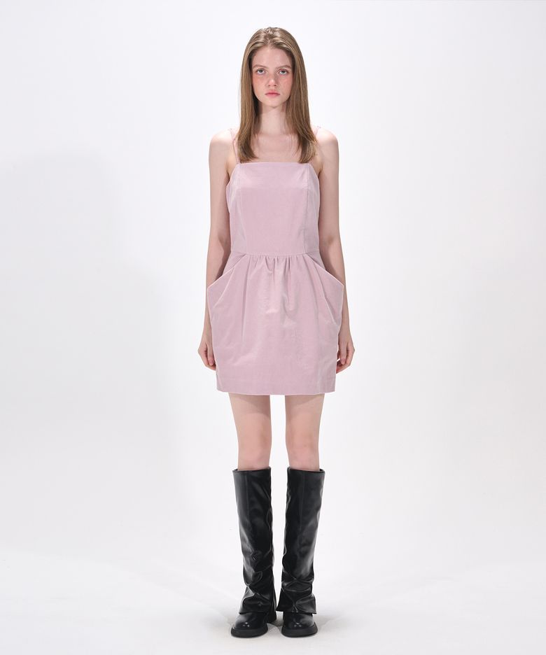 Slip Balloon Velvet Mini Dress, Pink