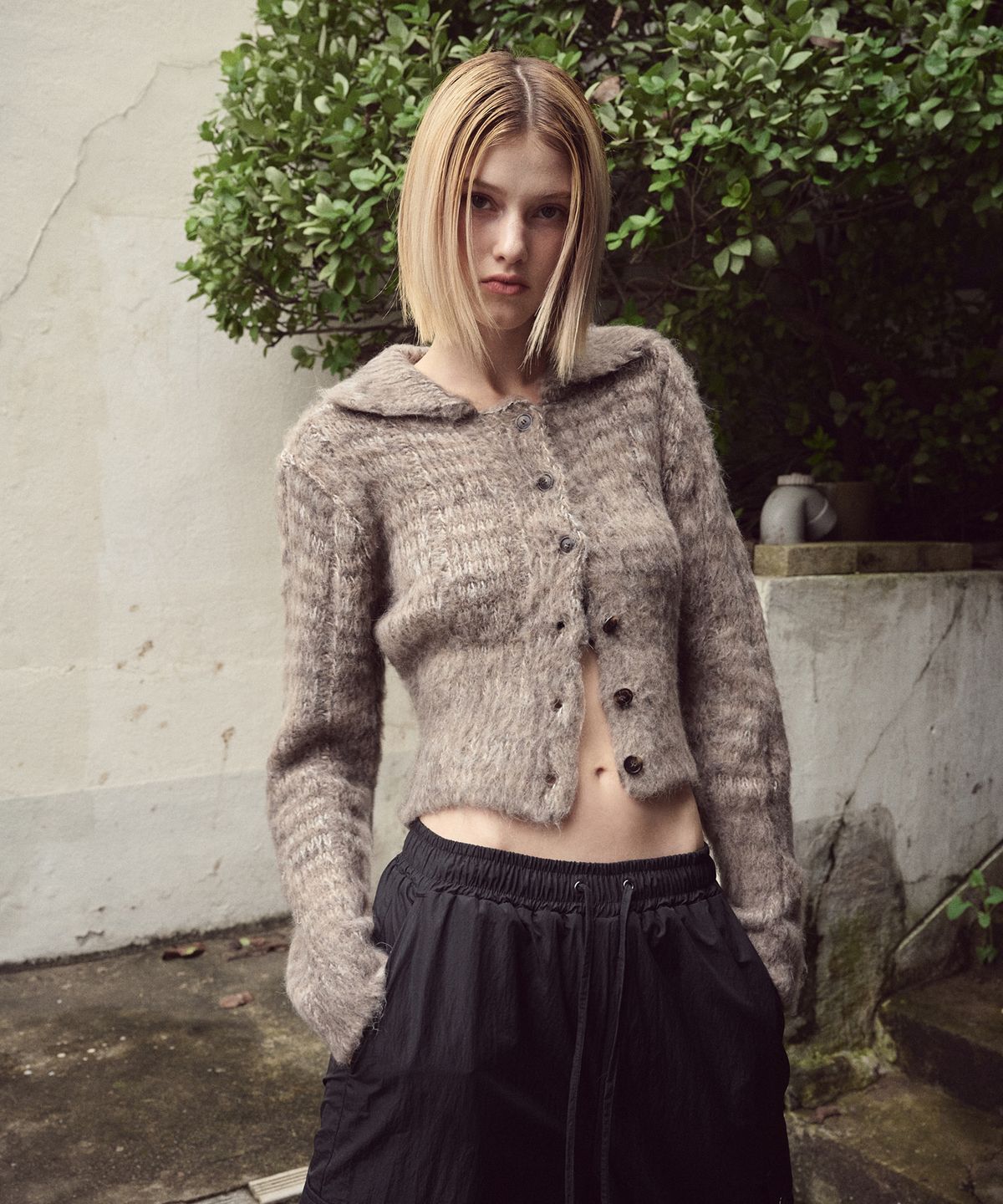 에트몽(ETMON) Color Blend Brush Knit Cardigan, Brown