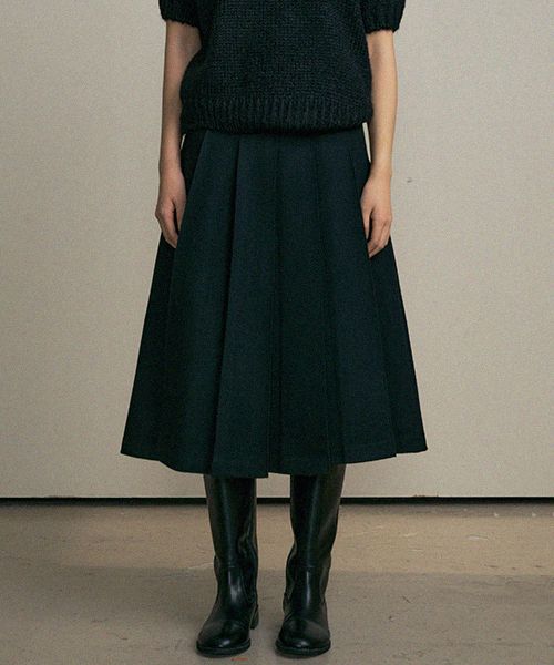 MUSINSA | LINGSEOUL wool pintuck skirt-black