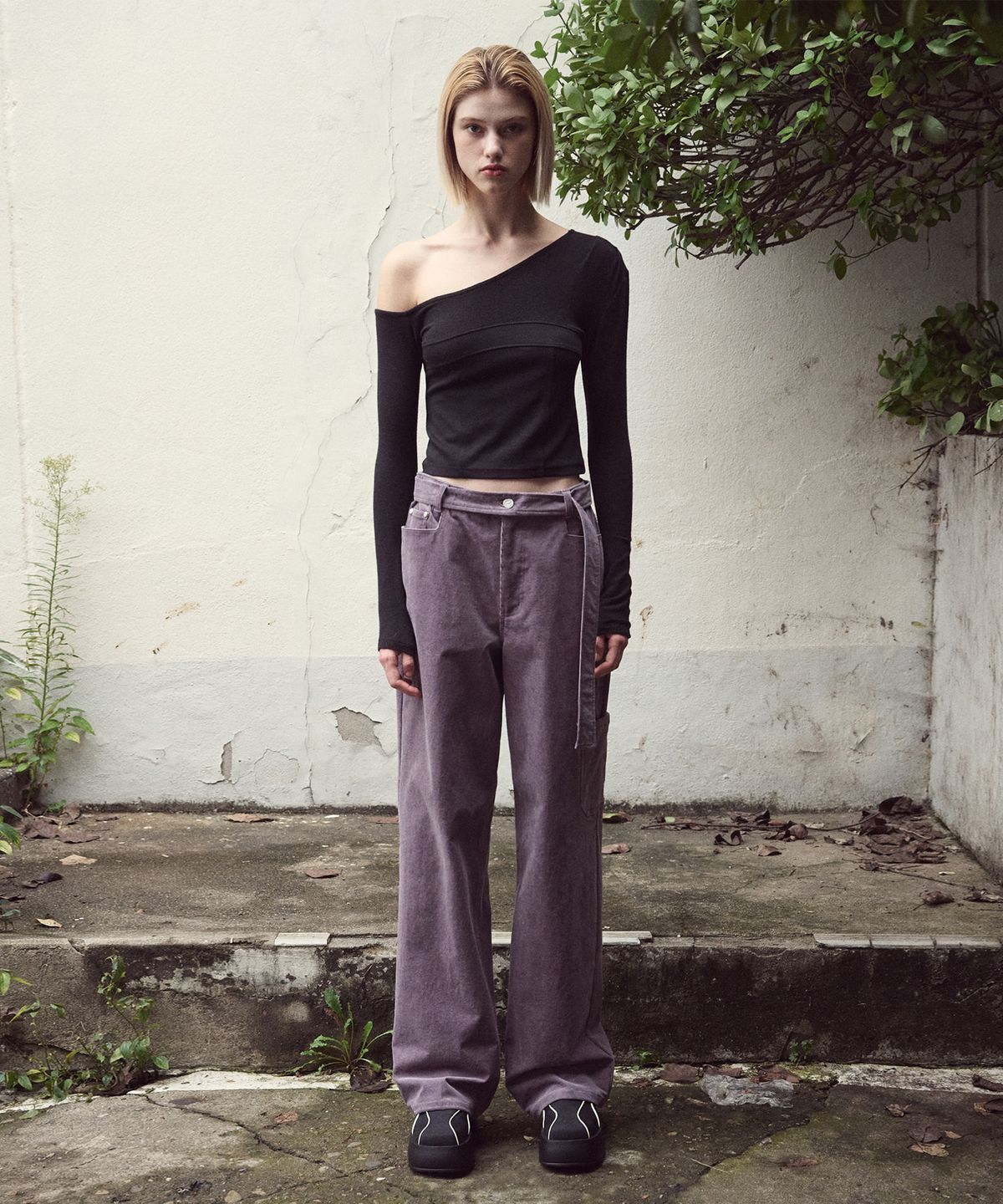 에트몽(ETMON) Waist Belt Corduroy Pants, Purple