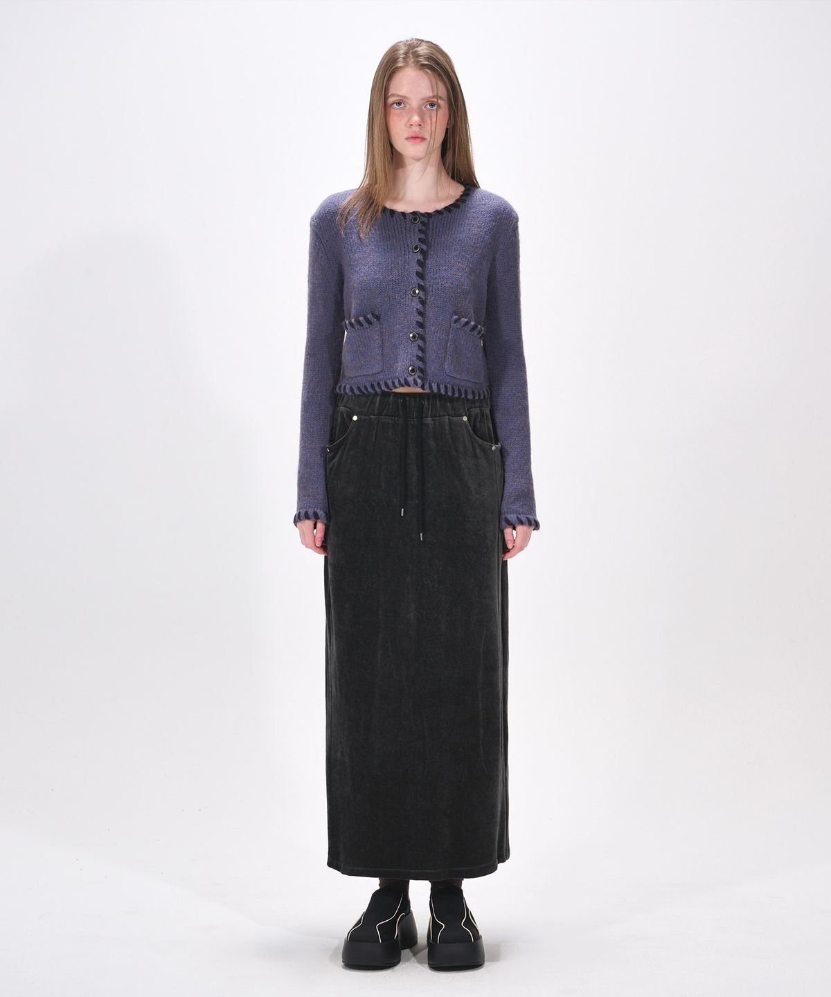 에트몽(ETMON) Stitch Point Knit Cardigan, Blue