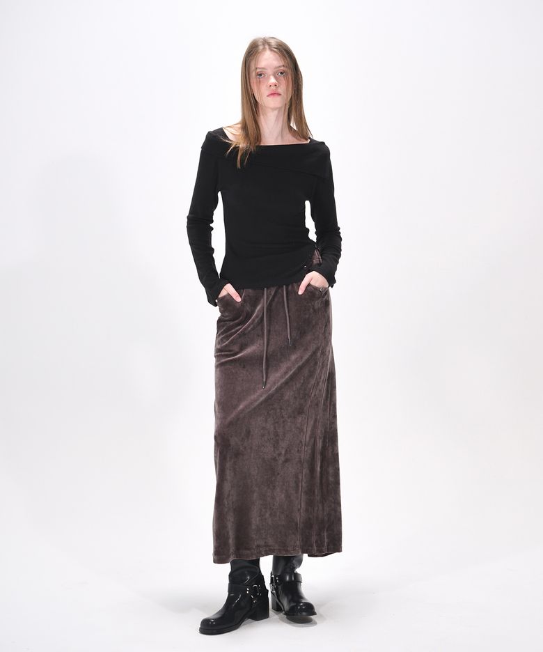 Velvet Banding Logo Skirt, Wine Brown