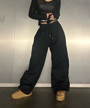 사선 투턱 카고 스트링 팬츠 (블랙)