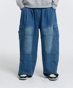 절개 카고 스트링 데님팬츠 (블루)