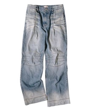 WASHED BIKER DENIM PANTS (BLUE)