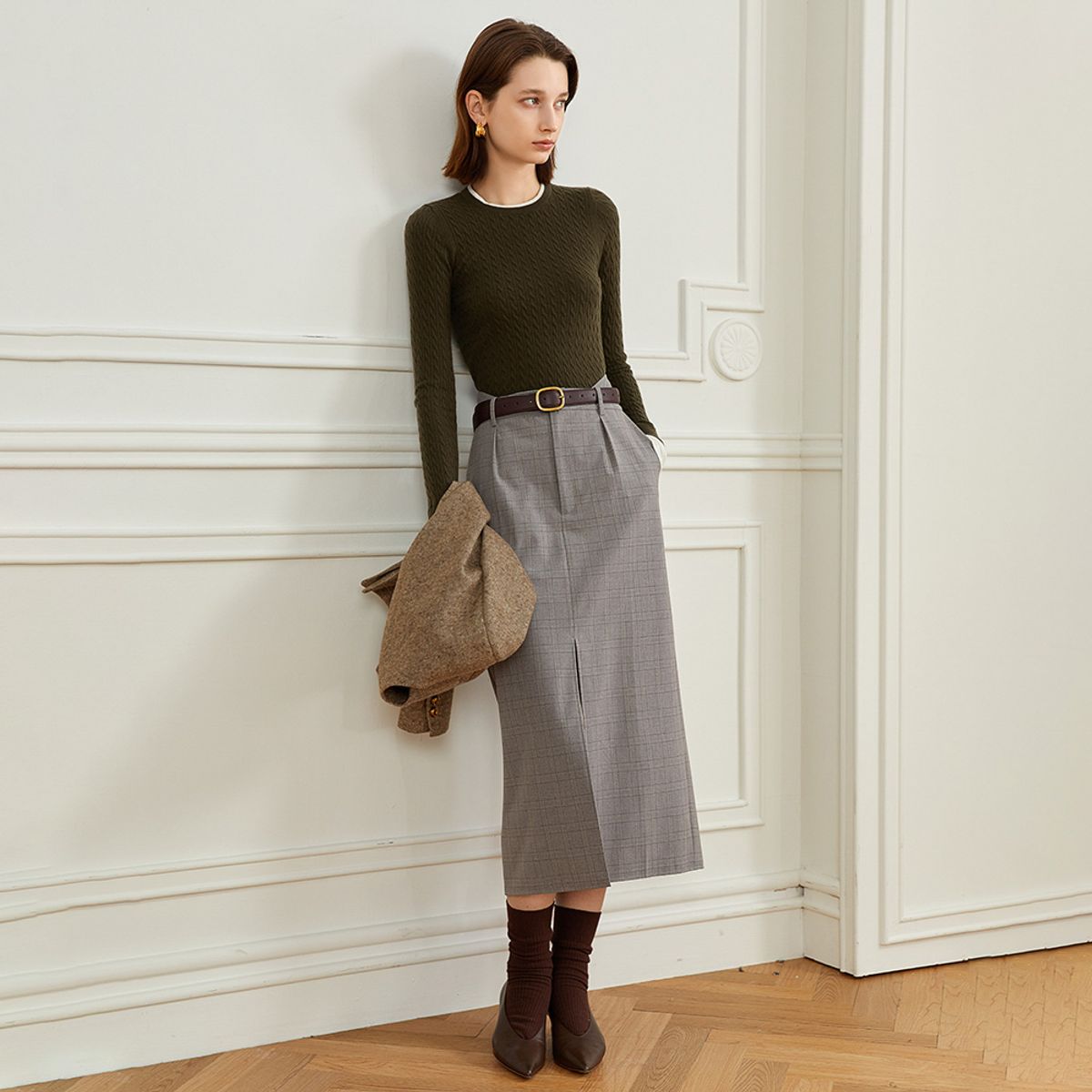 와이와이아이엠(YYIAM) YY_Classic plaid front slit skirt