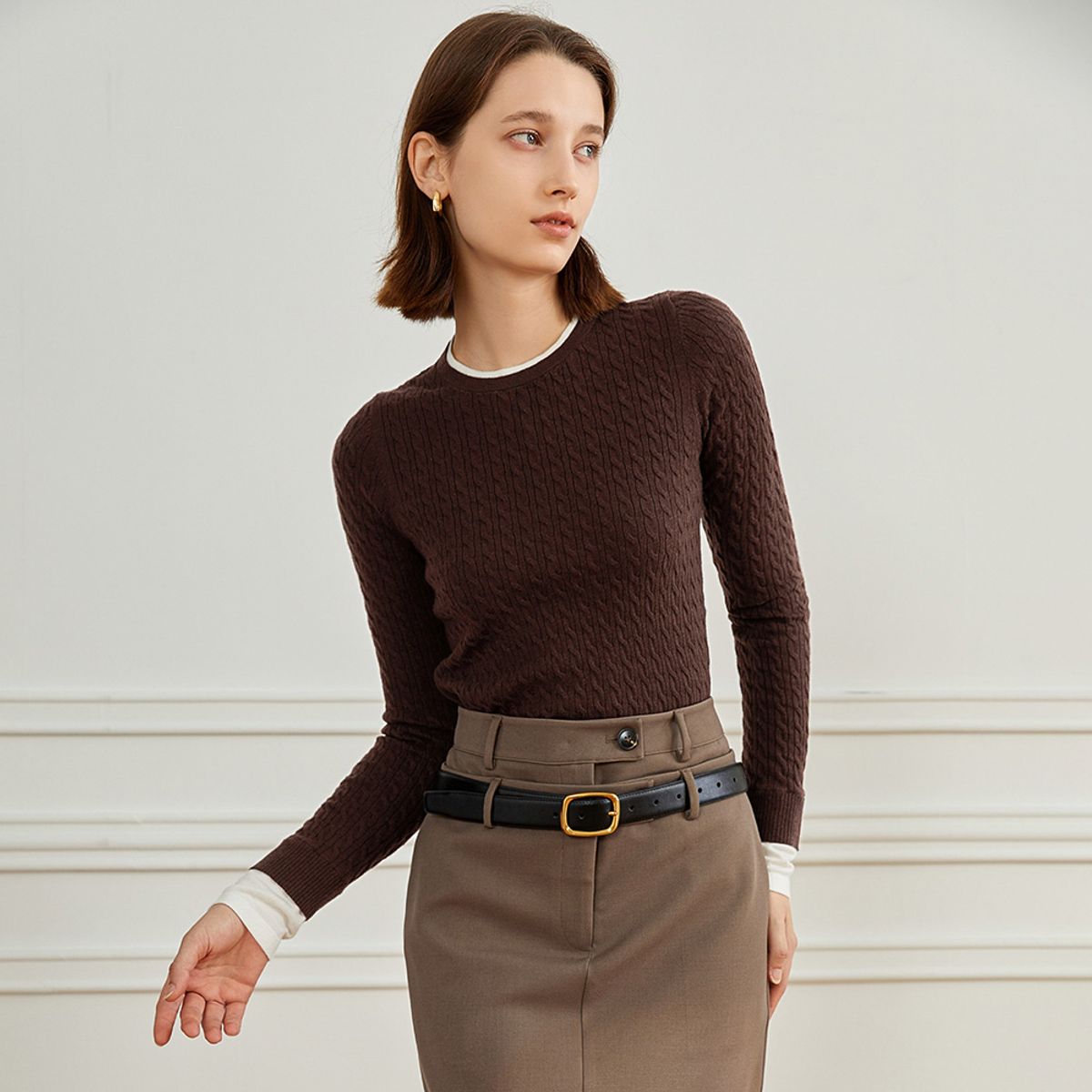 와이와이아이엠(YYIAM) YY_Cable pullover knitted top_BROWN