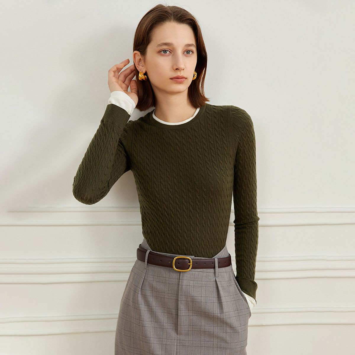 와이와이아이엠(YYIAM) YY_Cable pullover knitted top_GREEN