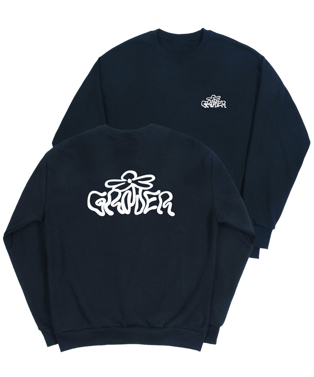 그레이버(GRAVER) [UNISEX]웨이브 로고 플라워 맨투맨_네이비