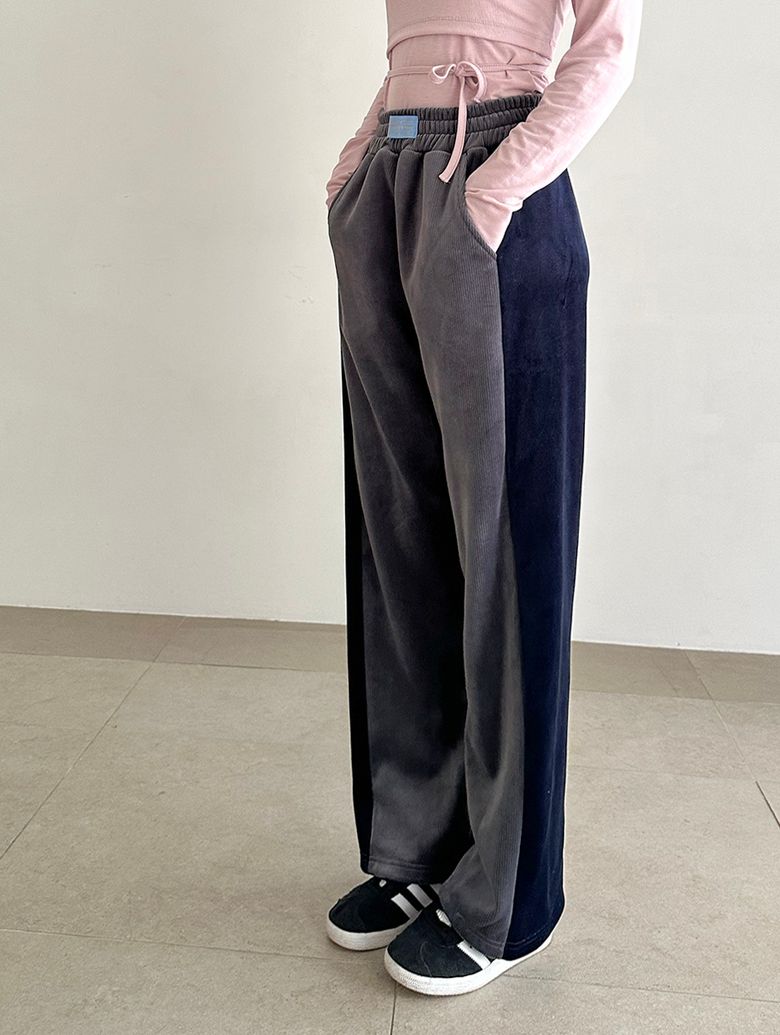 브이. 샬롯 컬러 블럭 밍크 팬츠