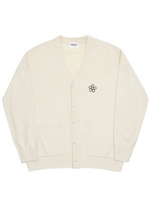 [UNISEX]라인 플라워도트 자수 니트 가디건_크림