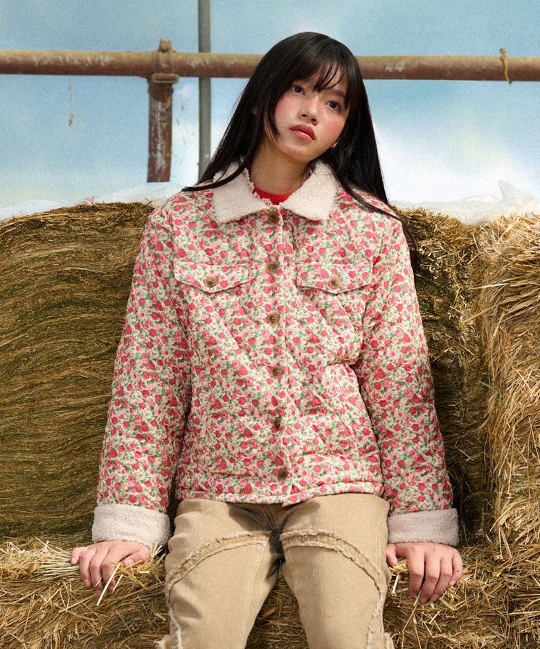 Flower Quilted Corduroy Napping Jacket (2colors)