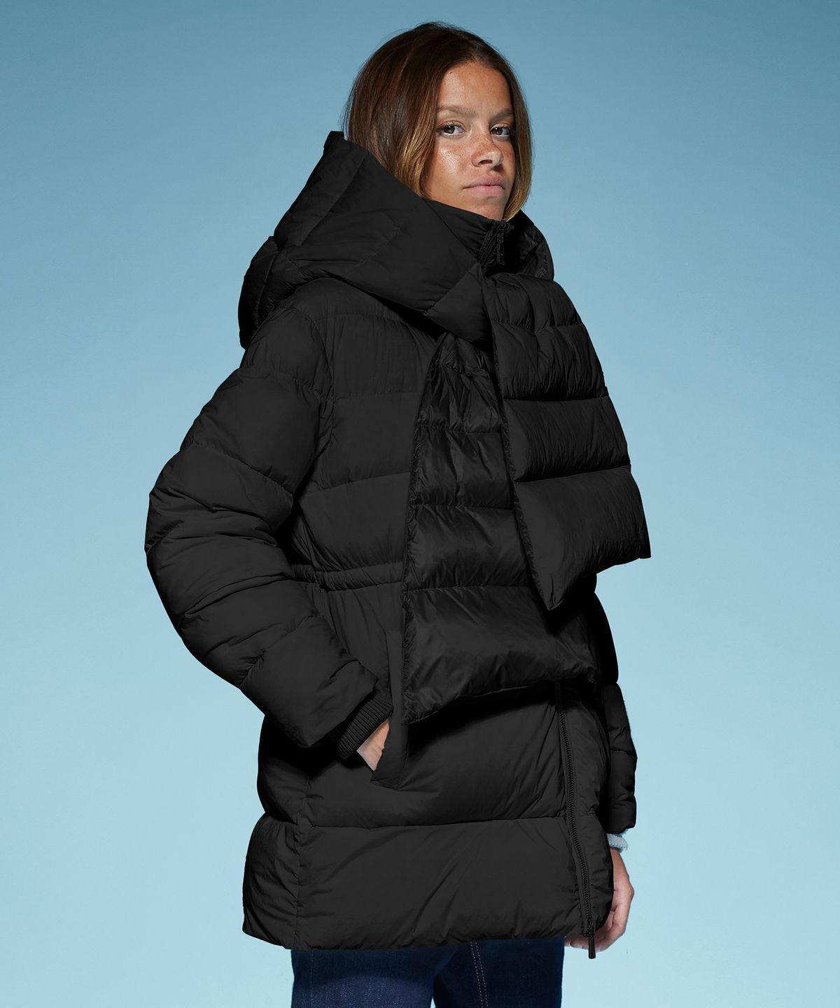 에이디디(ADD) DOWN PARKA WITH DETACHABLE HOODED SCARF (BLACK) [8AW661]