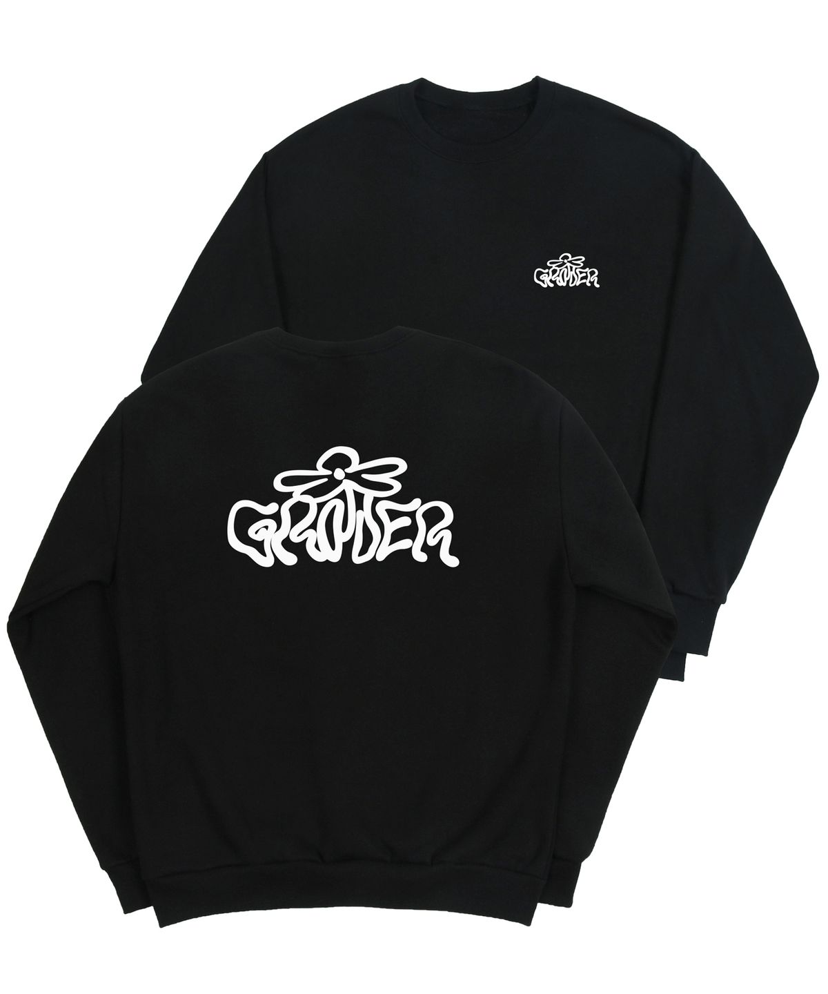 그레이버(GRAVER) [UNISEX]웨이브 로고 플라워 맨투맨_블랙