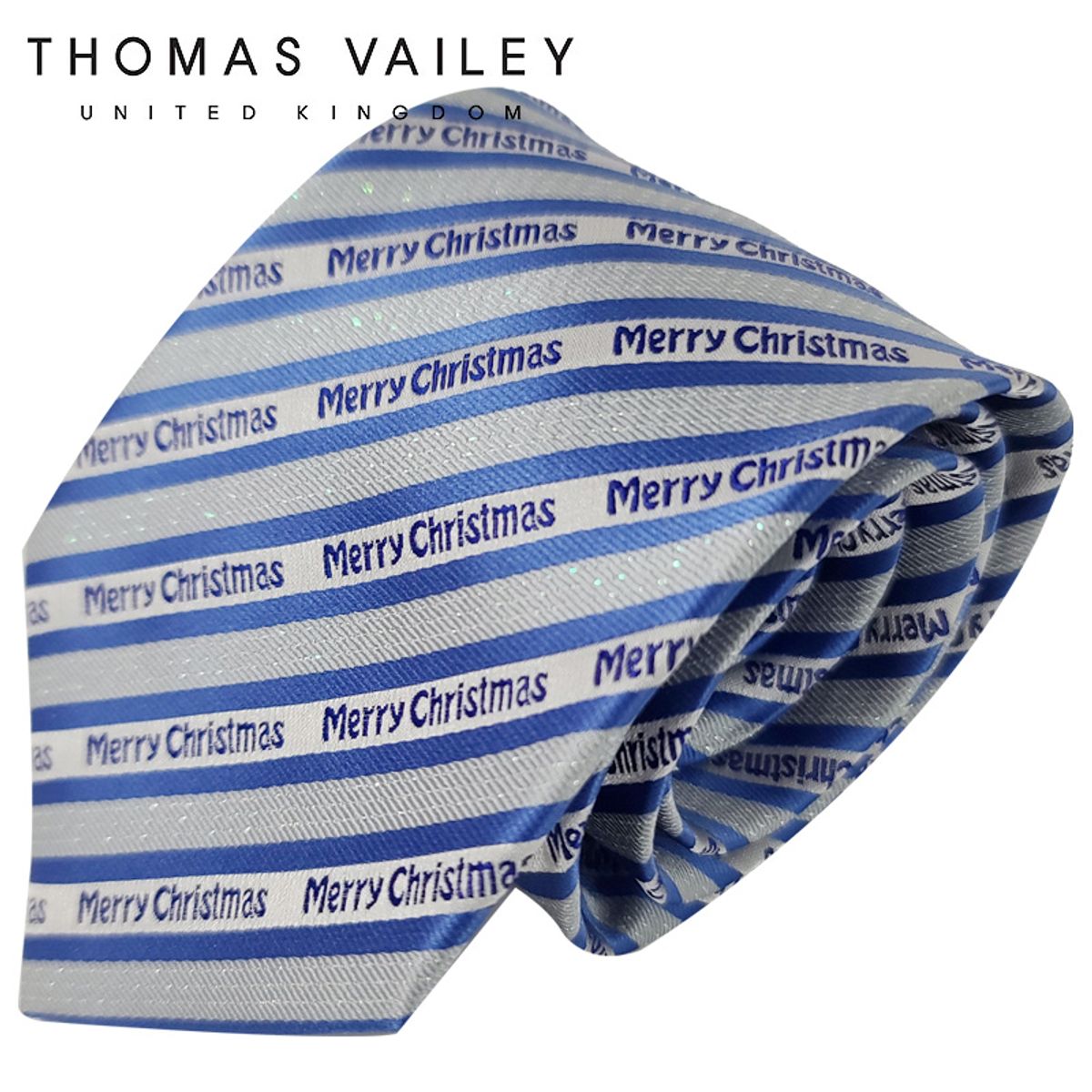 토마스 베일리(THOMAS VAILEY) 패션넥타이 메리크리스마스 블루 8.5cm