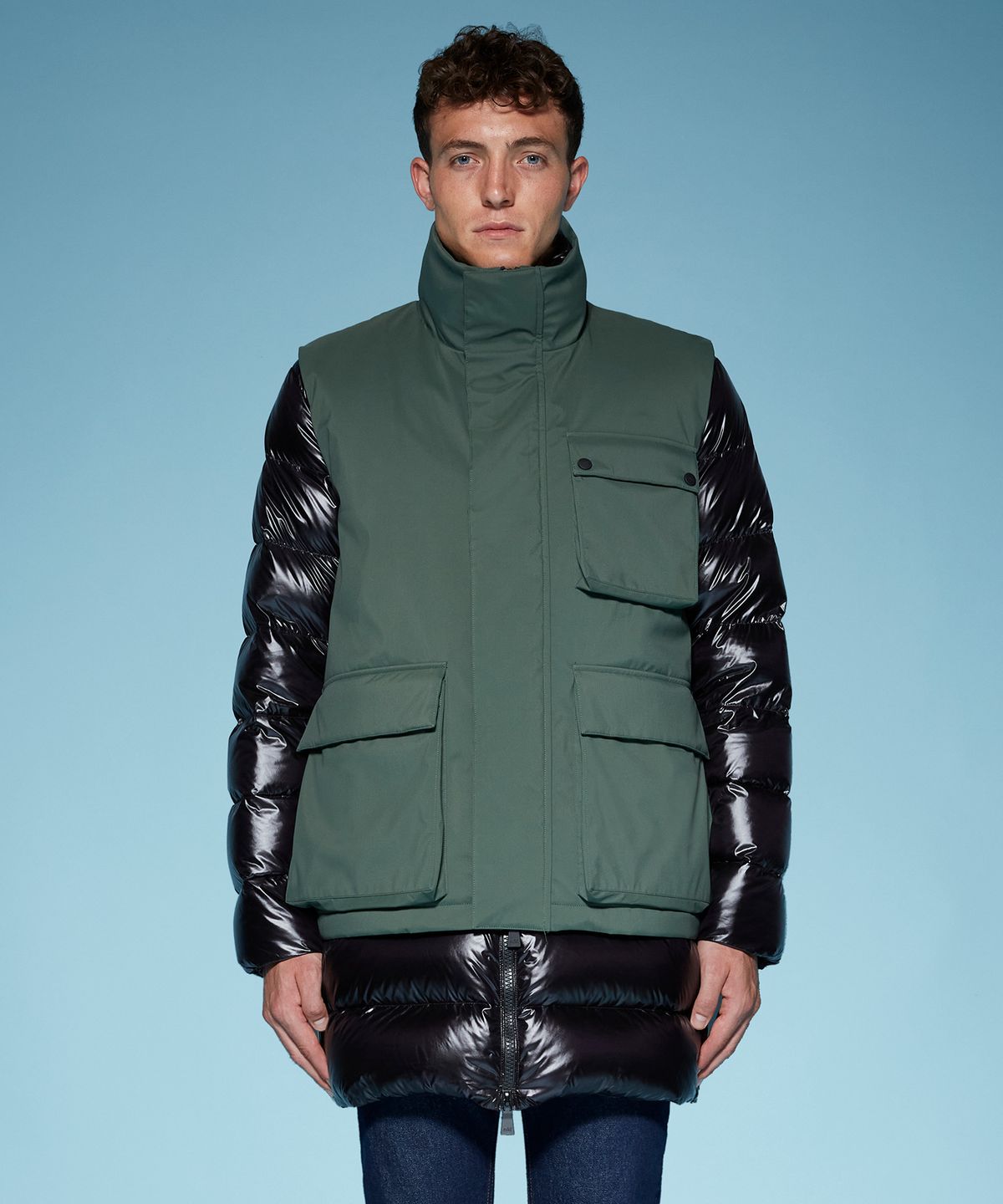 에이디디(ADD) 2-IN-1 COAT DOWN PADDING AND DETACHABLE RAIN VEST (D/KHAKI) [8AML51]
