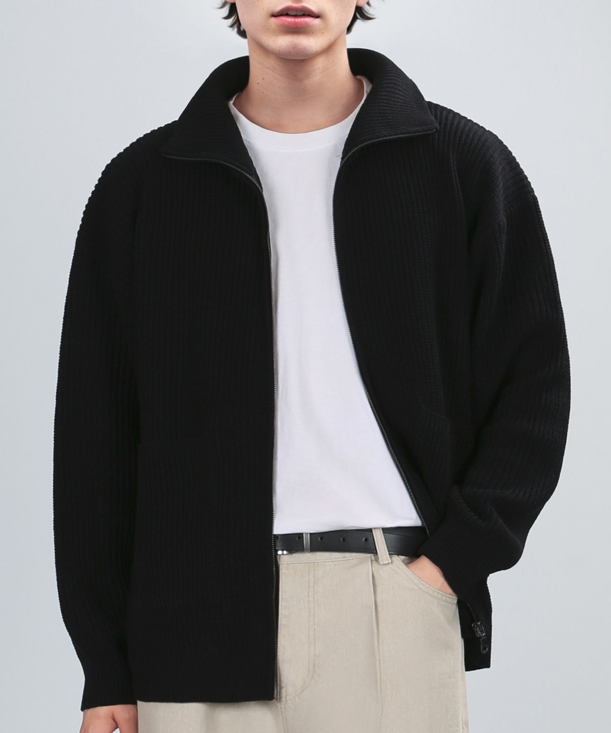 베리베인(VERYVAIN) [Heavyweight] PULLOVER KNIT JACKET (BLACK)