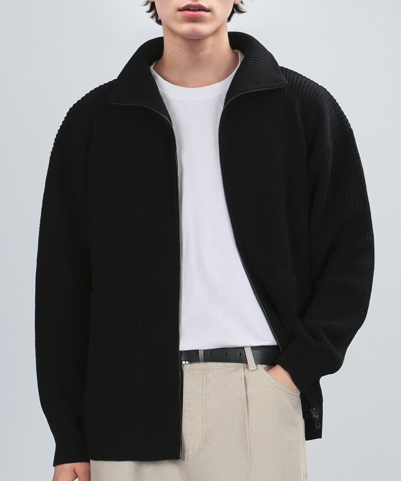 [Heavyweight] PULLOVER KNIT JACKET (BLACK)