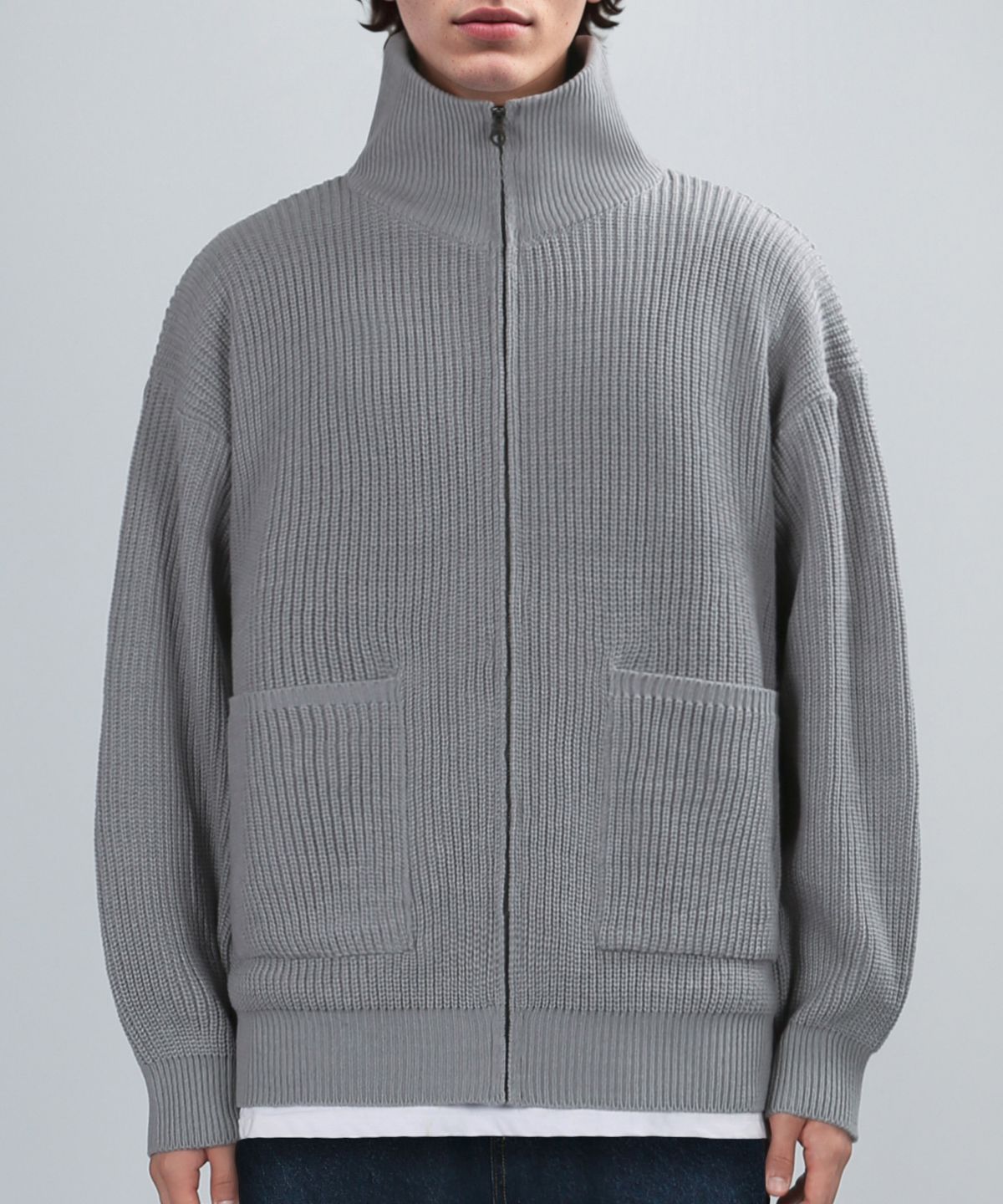 베리베인(VERYVAIN) [Heavyweight] PULLOVER KNIT JACKET (GRAY)