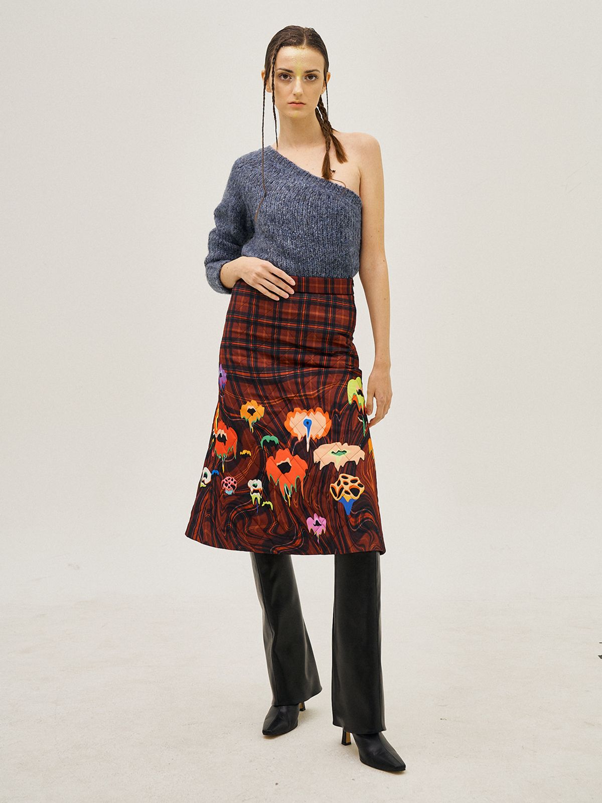 그리디어스(GREEDILOUS) One-Shoulder Knit Top Blue