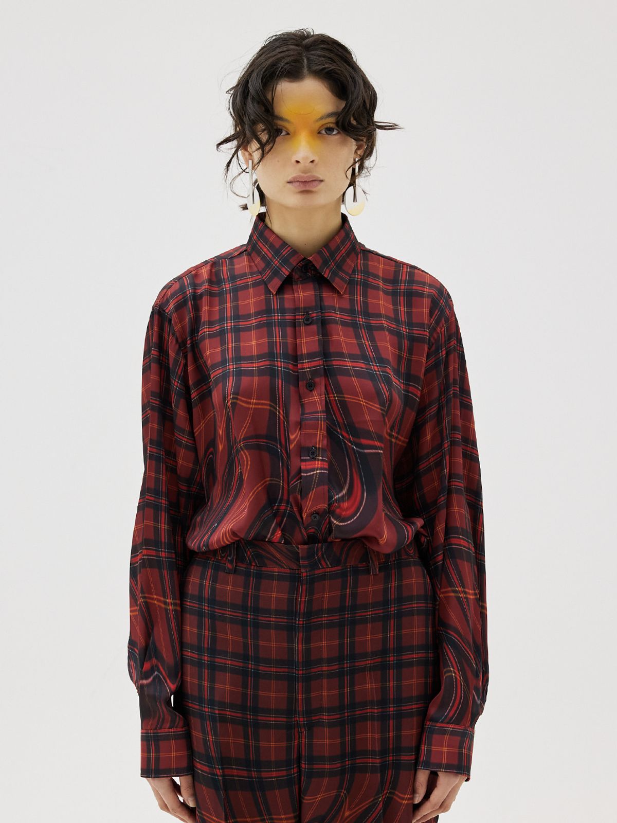 그리디어스(GREEDILOUS) Red Melting Check Silk Shirt