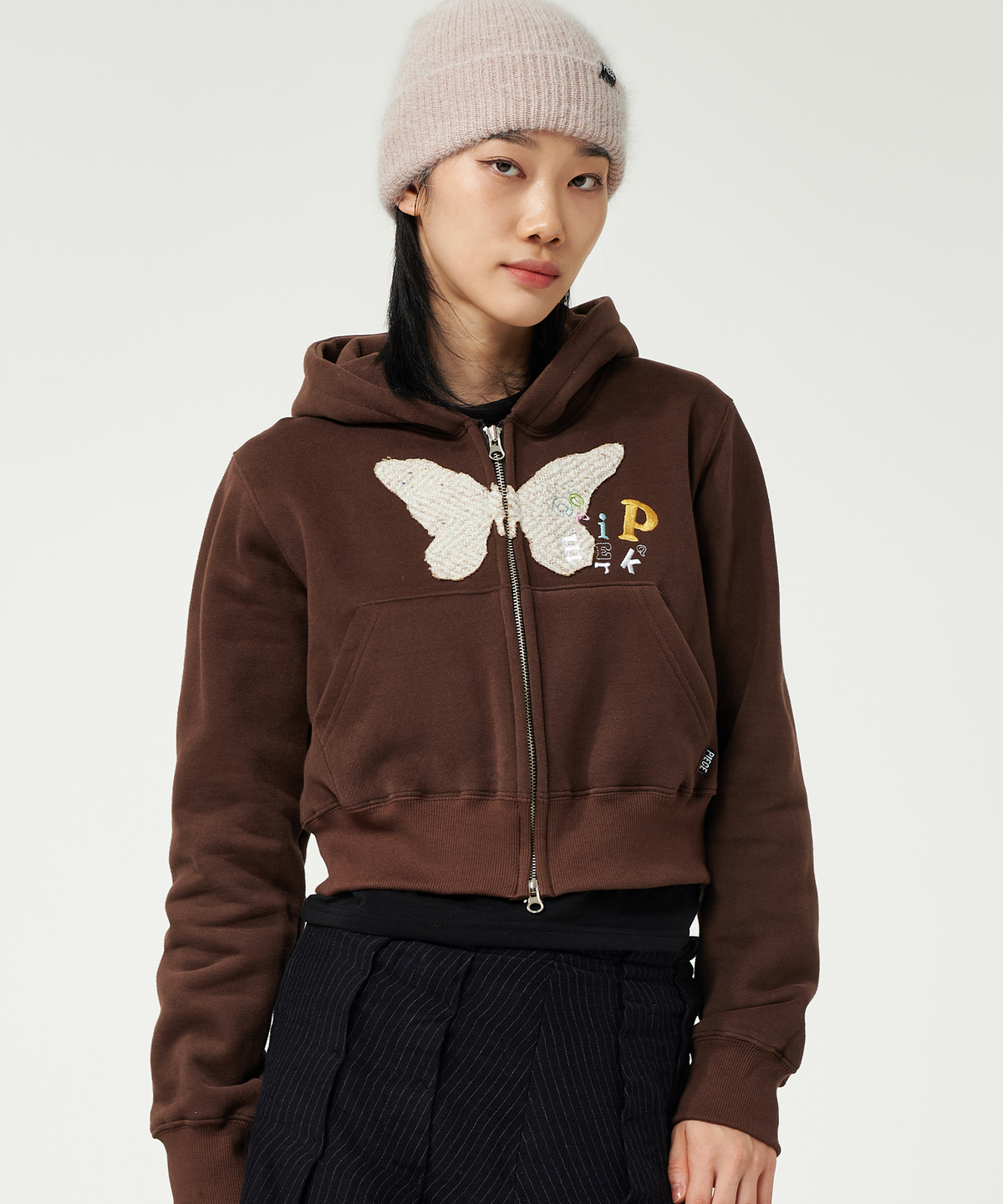 피스메이커(PIECE MAKER) BF PIECE CROP ZIP HOODIE (BROWN)