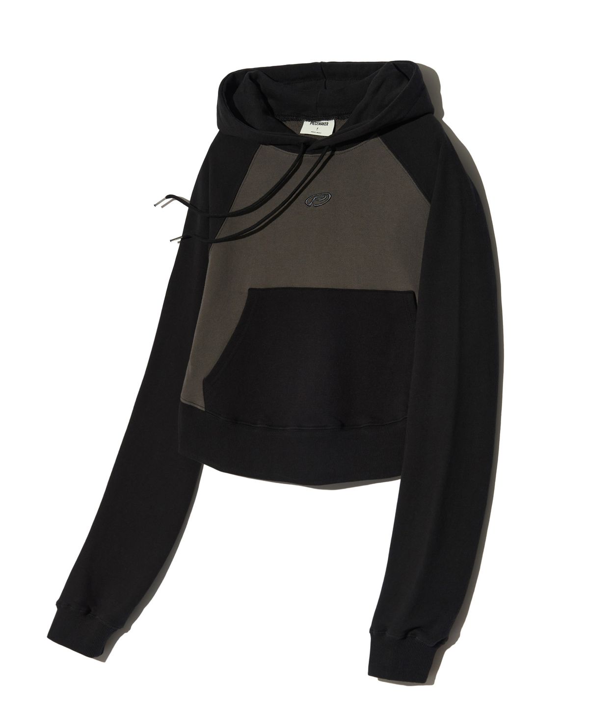 피스메이커(PIECE MAKER) EX CIRCLE HEM CROP HOODIE (CHARCOAL)