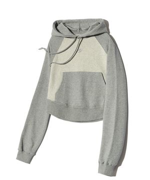 EX CIRCLE HEM CROP HOODIE (GREY)