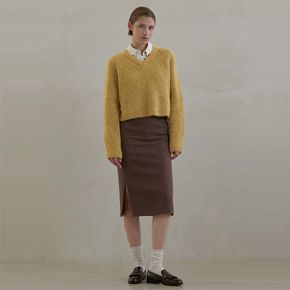 아틀리에 나인(ATELIER NAIN) 라슨 울 셋업 미디 스커트(SK-4885)