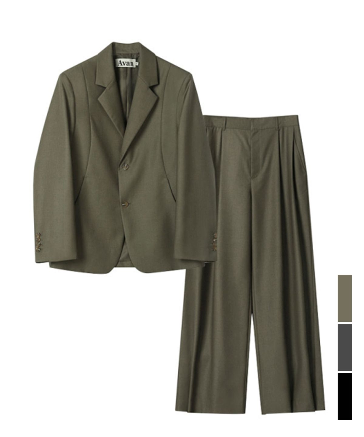 어반드레스(AVANDRESS) [SET] 커브드 투버튼 블레이저 & 투턱 와이드 슬랙스 - 3COL