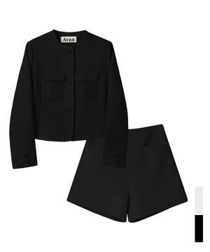 [SET] Sara Round Tweed Jacket & Mini Shorts - 2COL