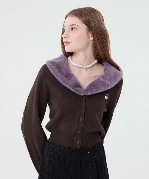 トップス KIRSH SMALL CHERRY ECO FUR CROP CARDIGAN KIRSH ]☆22FW☆SMALL CHERRY ECO FUR CROP CARDIGAN