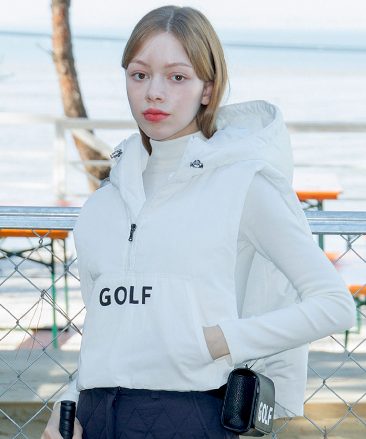 Musinsa macky player hooded vest white