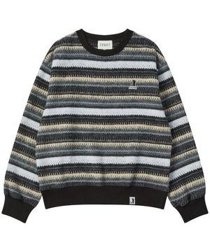 [ LESSER PANDA ] KNIT STRIPE SWEATSHIRT [OVER-FIT] CHARCOAL