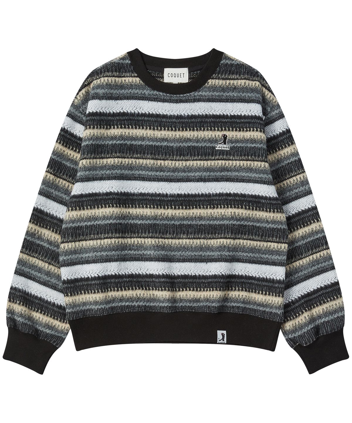 코케트(COQUET) [ LESSER PANDA ] KNIT STRIPE SWEATSHIRT [OVER-FIT] CHARCOAL