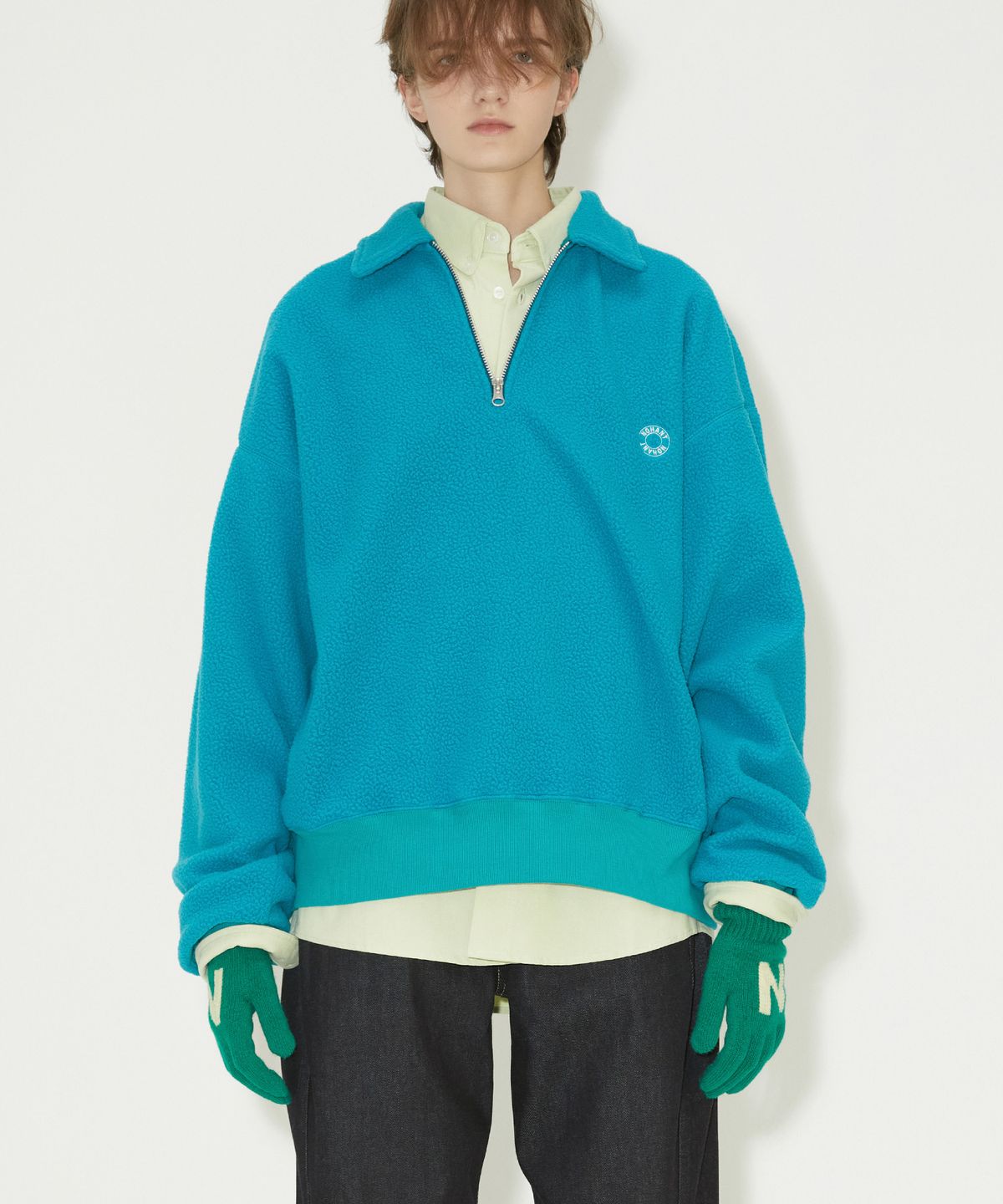 노앙(NOHANT) FLEECE HALF ZIP-UP SWEATSHIRT AQUA