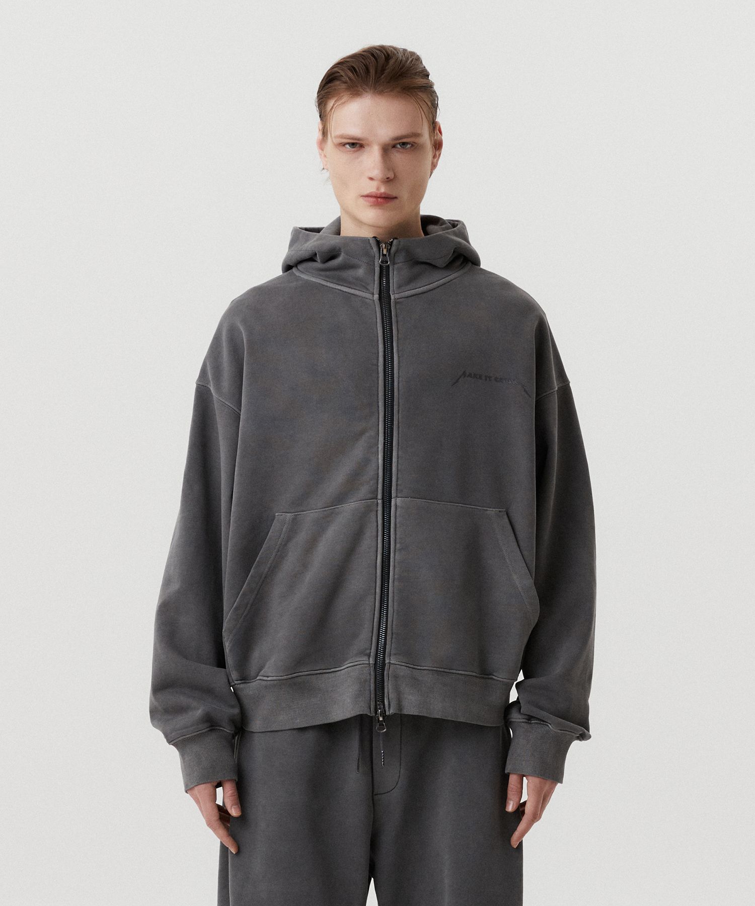 MUSINSA | WMC Pigment hood zip-up_CHARCOAL GRAY