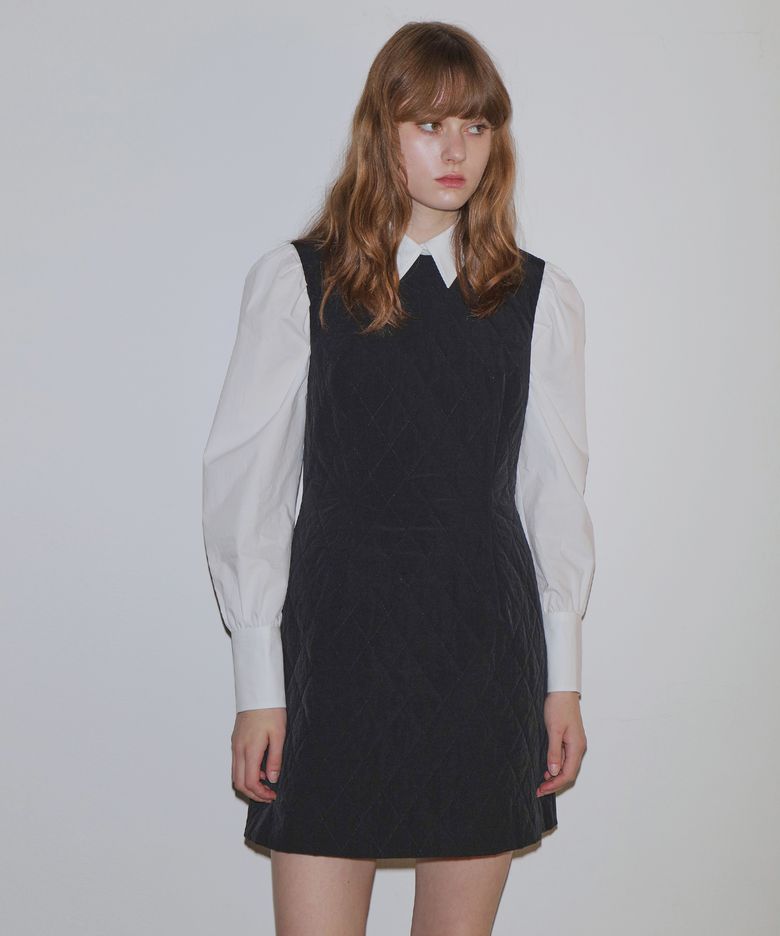 QUILTED MINI DRESS / BLACK