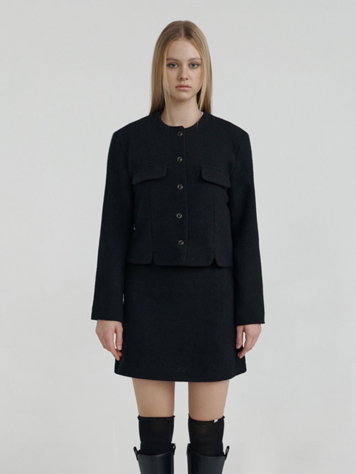 카인더베이비(KINDABABY) black classic boucle tweed jacket