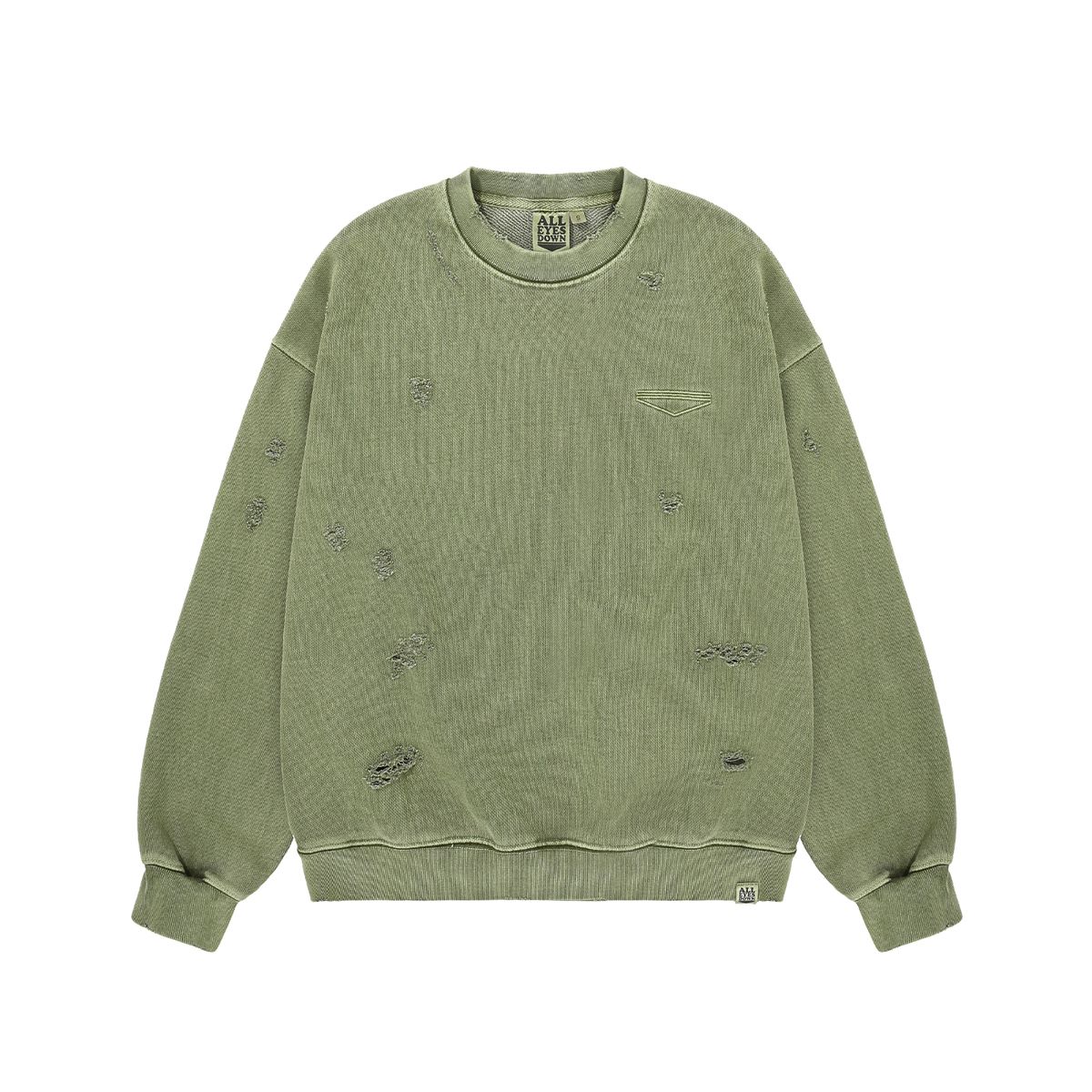 올아이즈다운(ALL EYES DOWN) DESTROYED PIGMENT SWEAT SHIRT (KHAKI)
