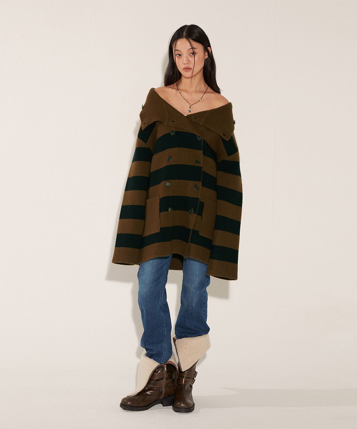솔티페블(SALTY PEBBLE) REVERSIBLE STRIPE COAT [BROWN]