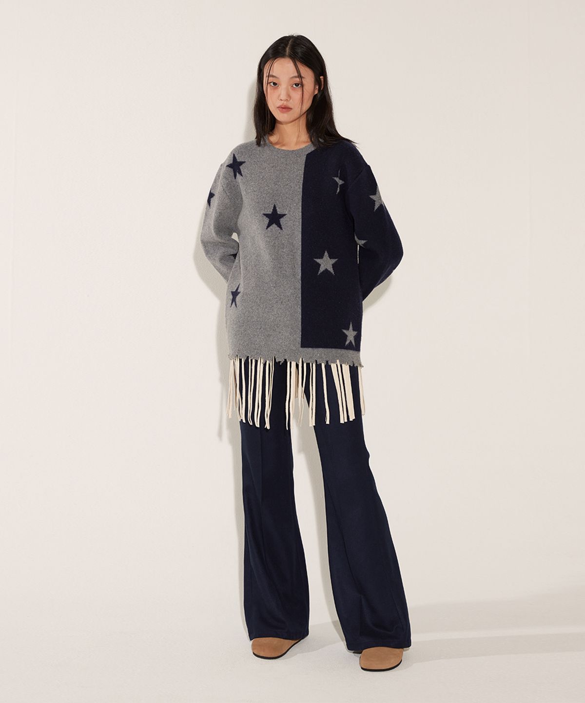 솔티페블(SALTY PEBBLE) NET FRINGE SLACKS [NAVY]