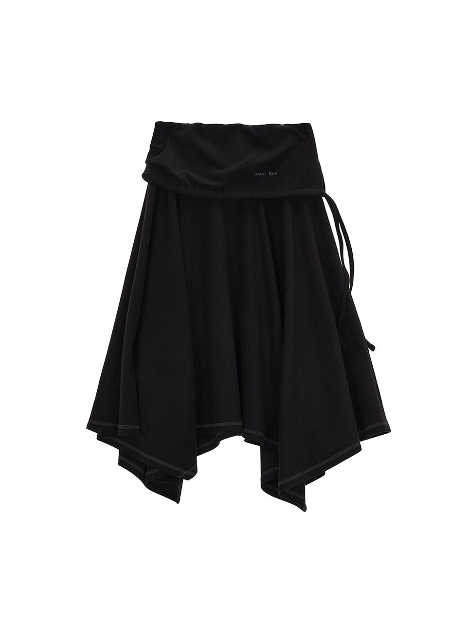 MATIN KIM ■ UNBALANCE FLARE FOLDING SKIRT MUSINSA | MATIN KIM UNBALANCE FLARE FOLDING SKIRT IN BLACK