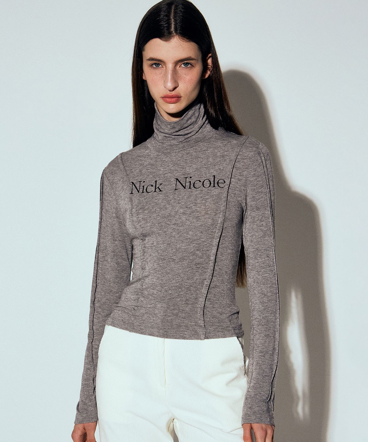 닉앤니콜(NICK&NICOLE) NICOLE PINTUCK LINE TURTLENECK TOP_GRAY