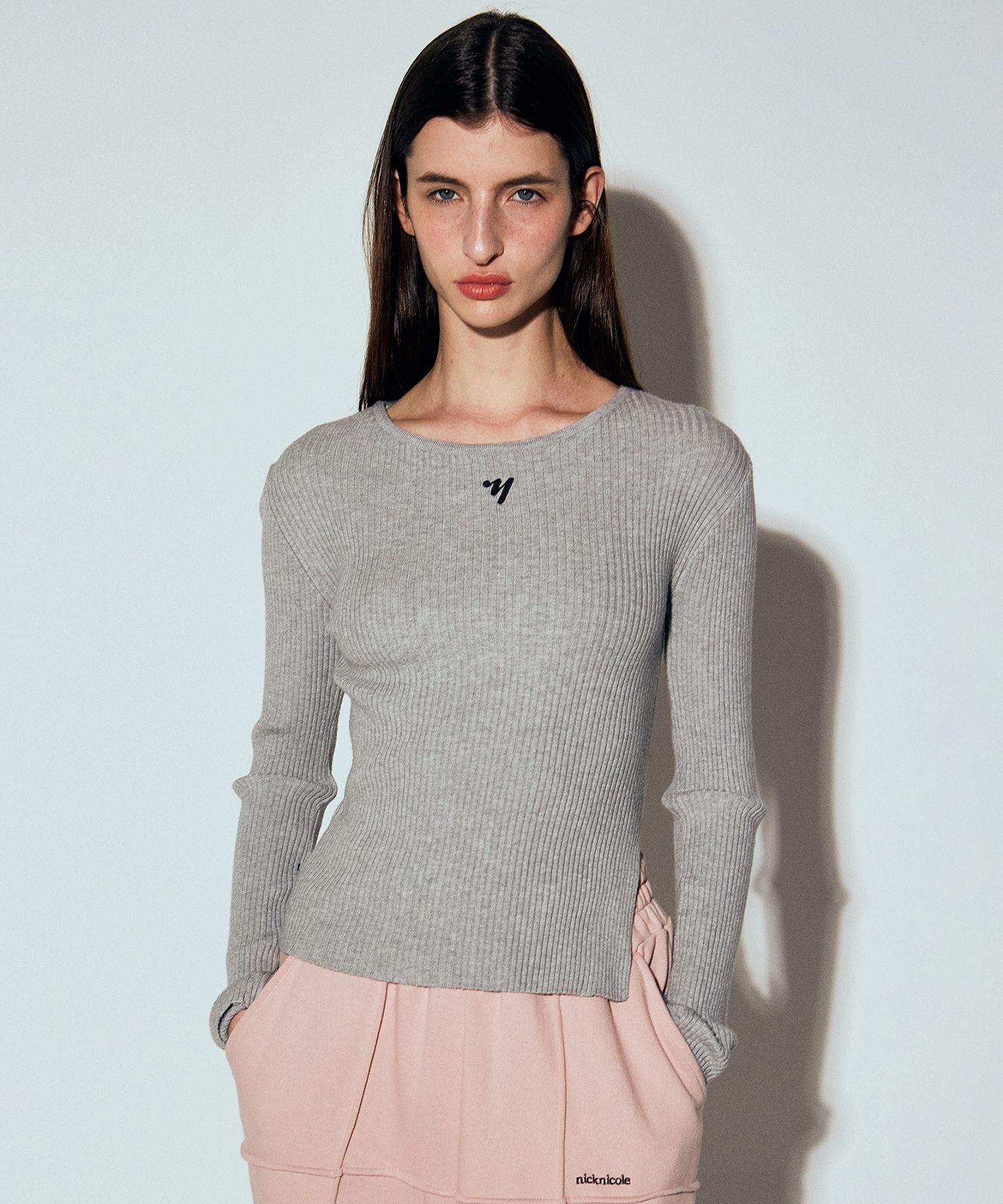 トップス NICKNICOLE MINIMAL RIBBED SIDE SLIT KNIT MUSINSA | NICK&NICOLE MINIMAL RIBBED SIDE SLIT KNIT_GRAY