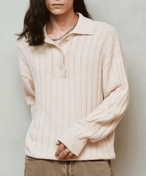 시그니처 부클 카라 니트(베이지)