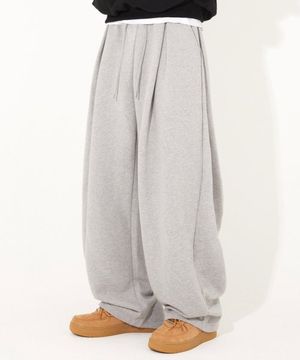 (여름원단추가) 투턱 와이드 롱 스웨트 팬츠 [그레이]