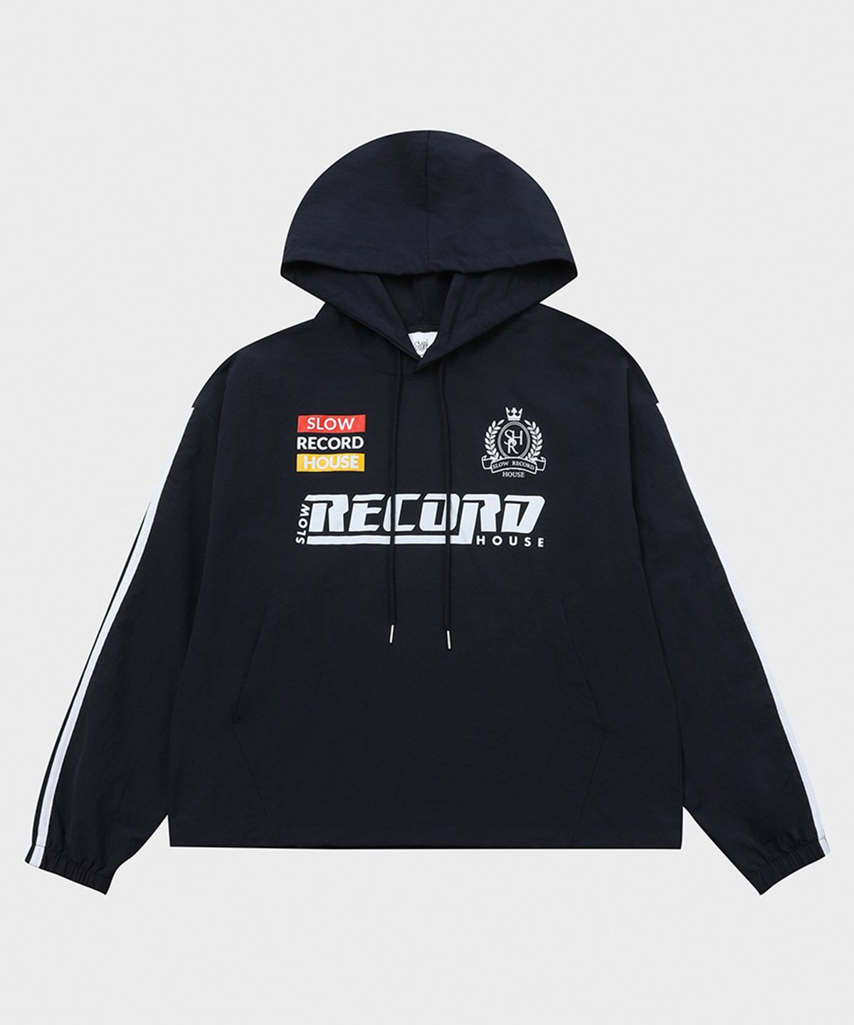 슬로우 레코드 하우스(SLOW RECORD HOUSE) 슬로우 스포티 나일론 후드티_네이비